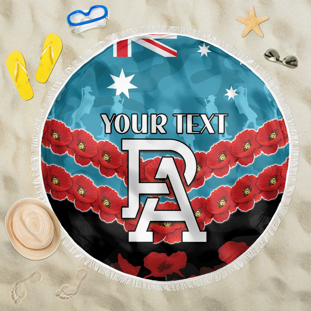 Custom Port Adelaide Power Football Beach Blanket ANZAC Lest We Forget