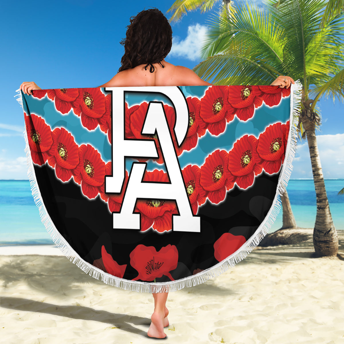 Custom Port Adelaide Power Football Beach Blanket ANZAC Lest We Forget