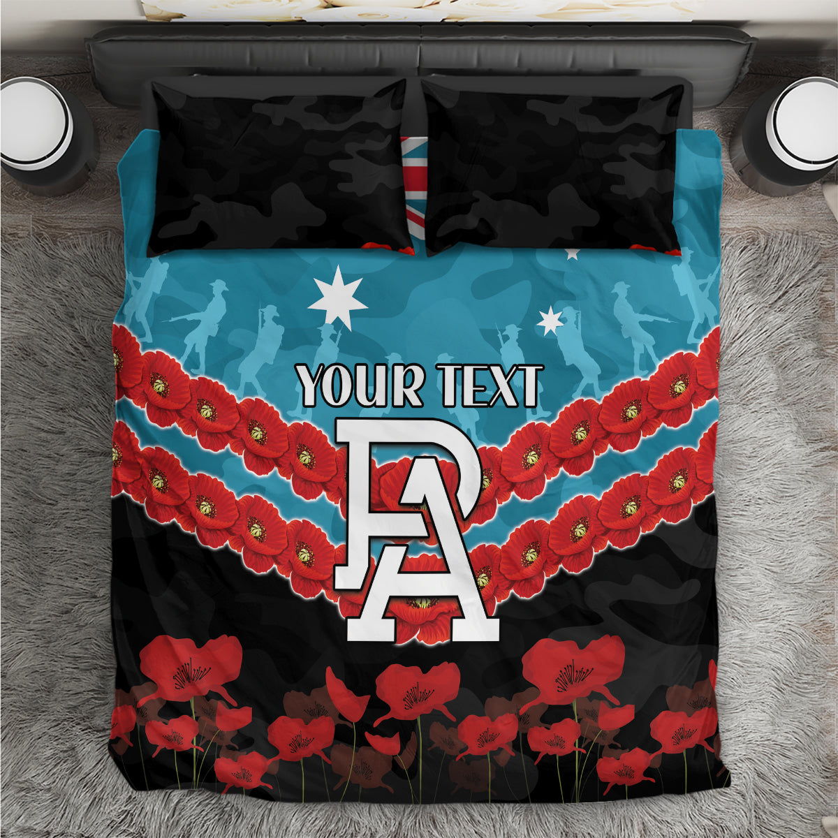 Custom Port Adelaide Power Football Bedding Set ANZAC Lest We Forget