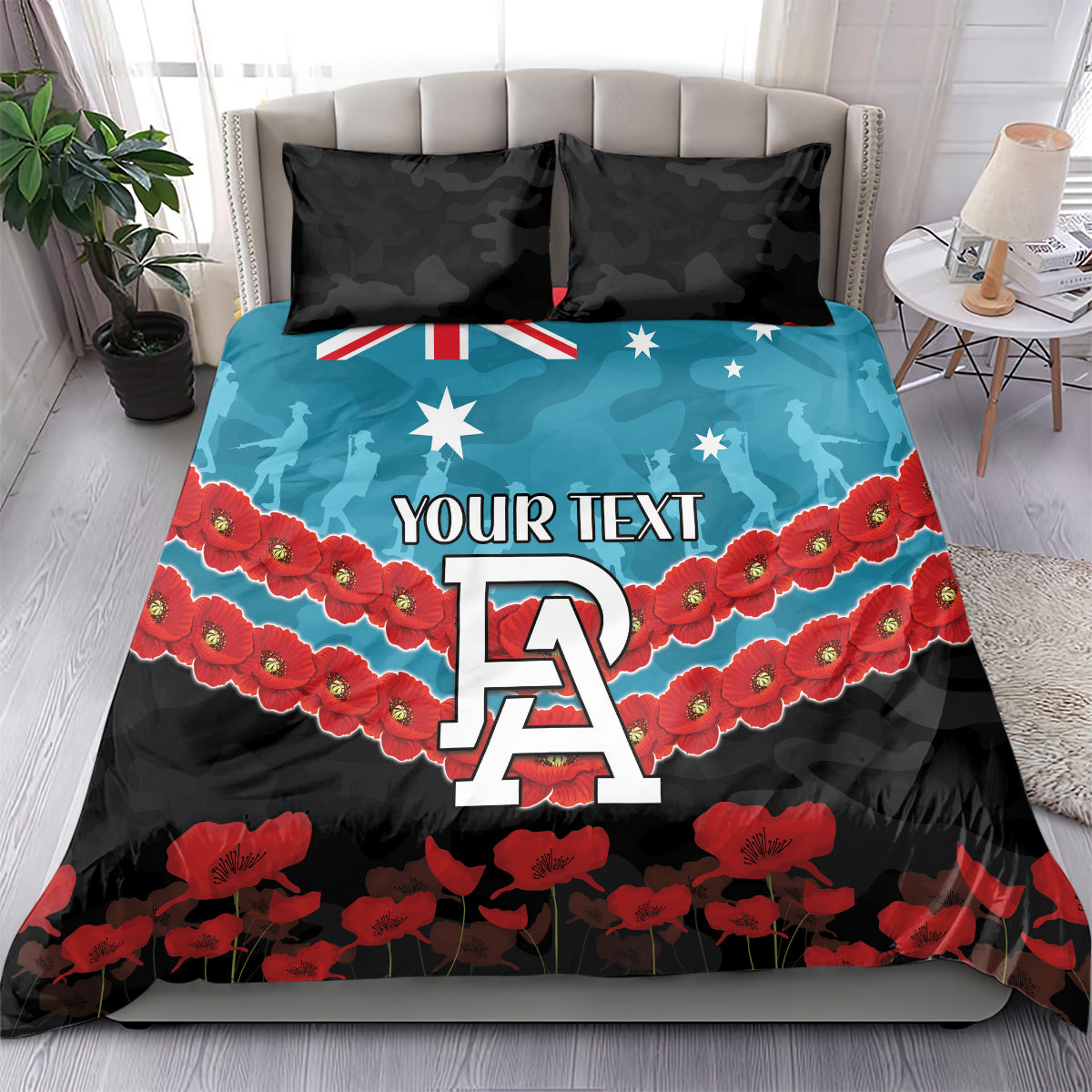 Custom Port Adelaide Power Football Bedding Set ANZAC Lest We Forget