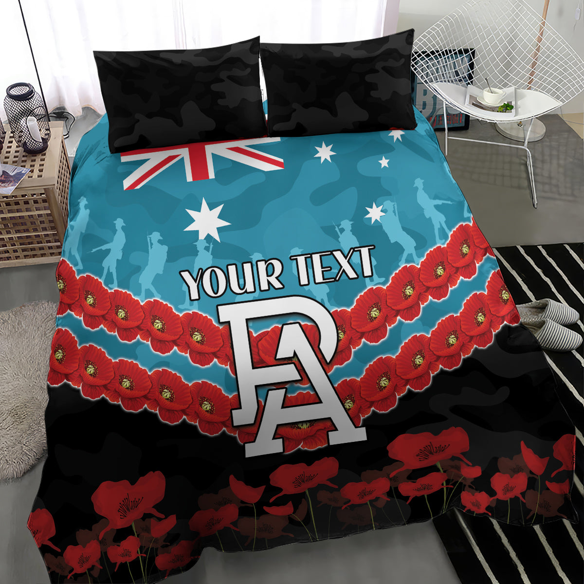 Custom Port Adelaide Power Football Bedding Set ANZAC Lest We Forget