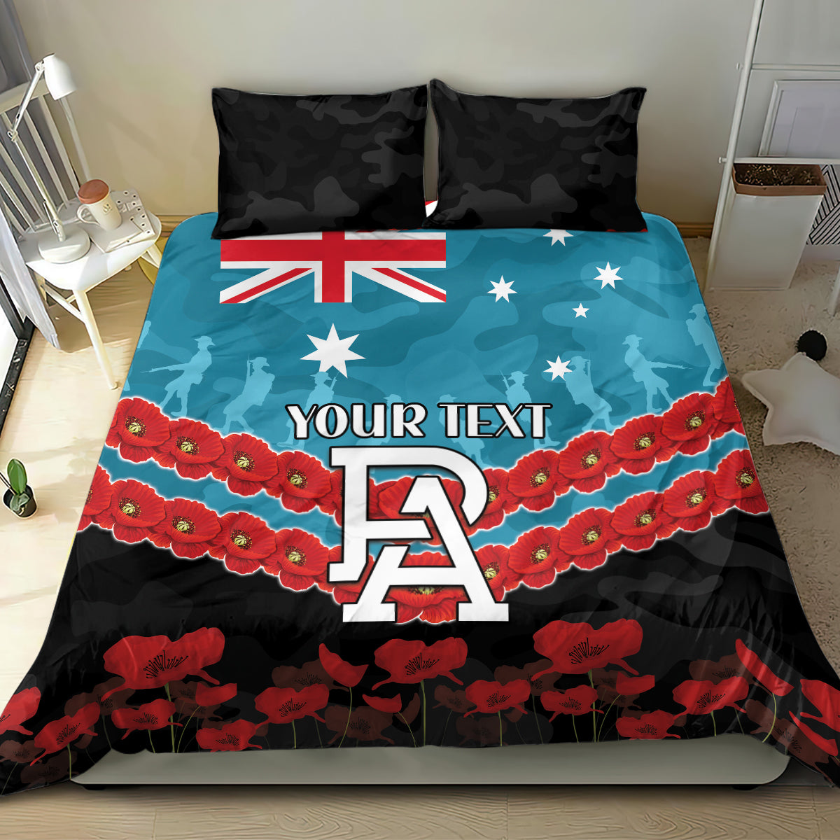 Custom Port Adelaide Power Football Bedding Set ANZAC Lest We Forget