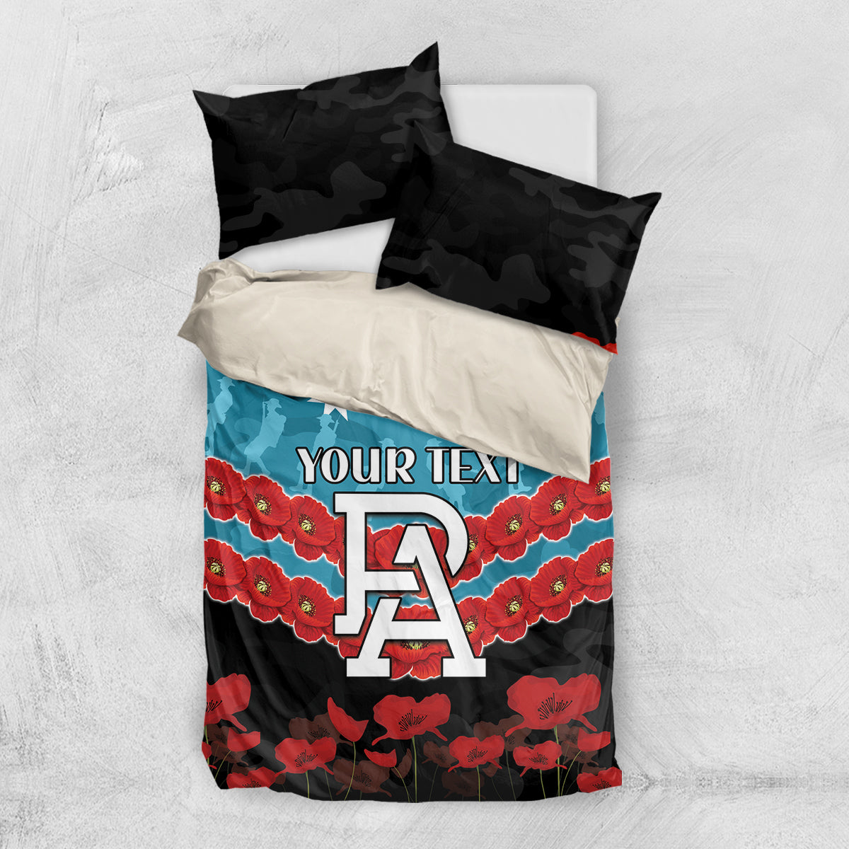 Custom Port Adelaide Power Football Bedding Set ANZAC Lest We Forget