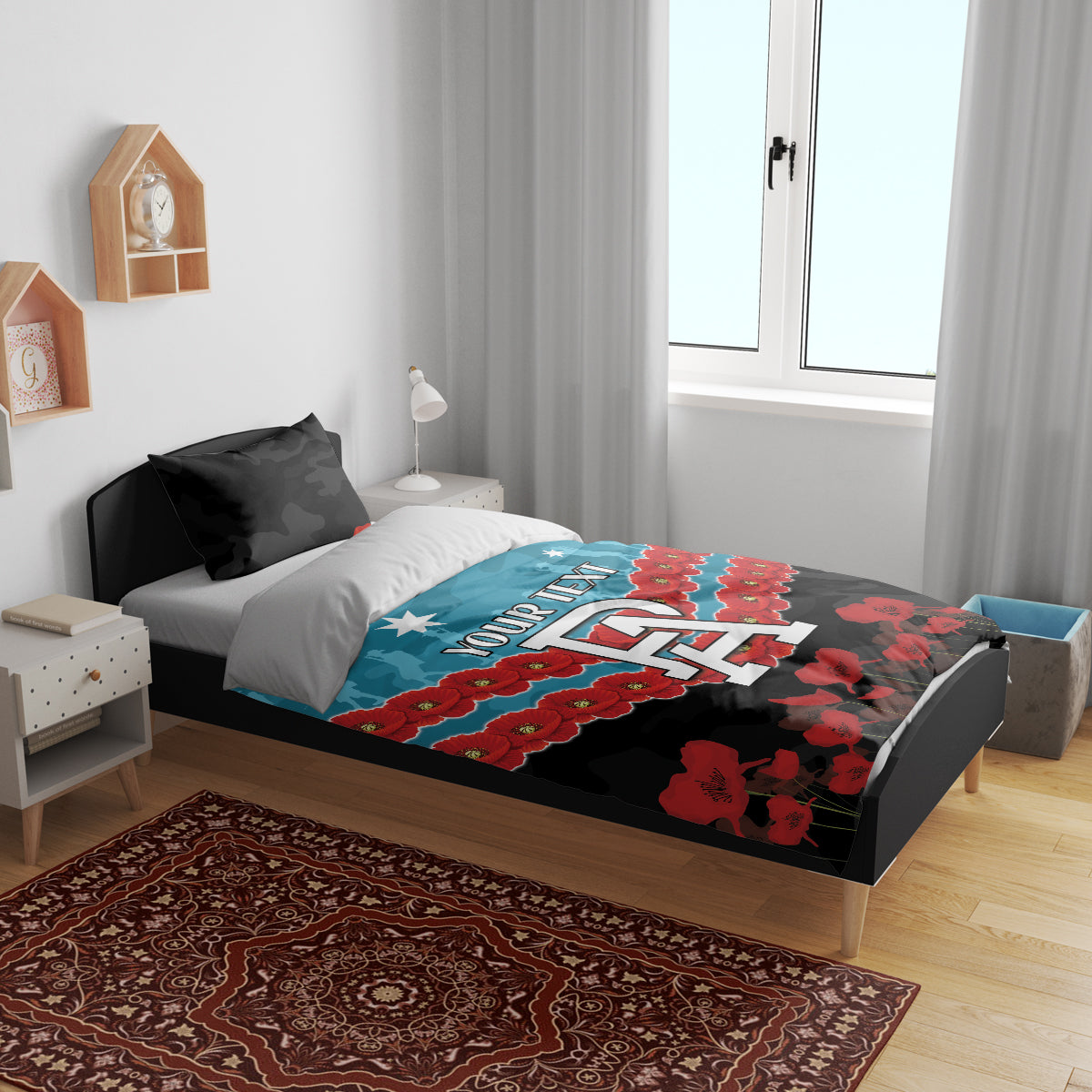 Custom Port Adelaide Power Football Bedding Set ANZAC Lest We Forget