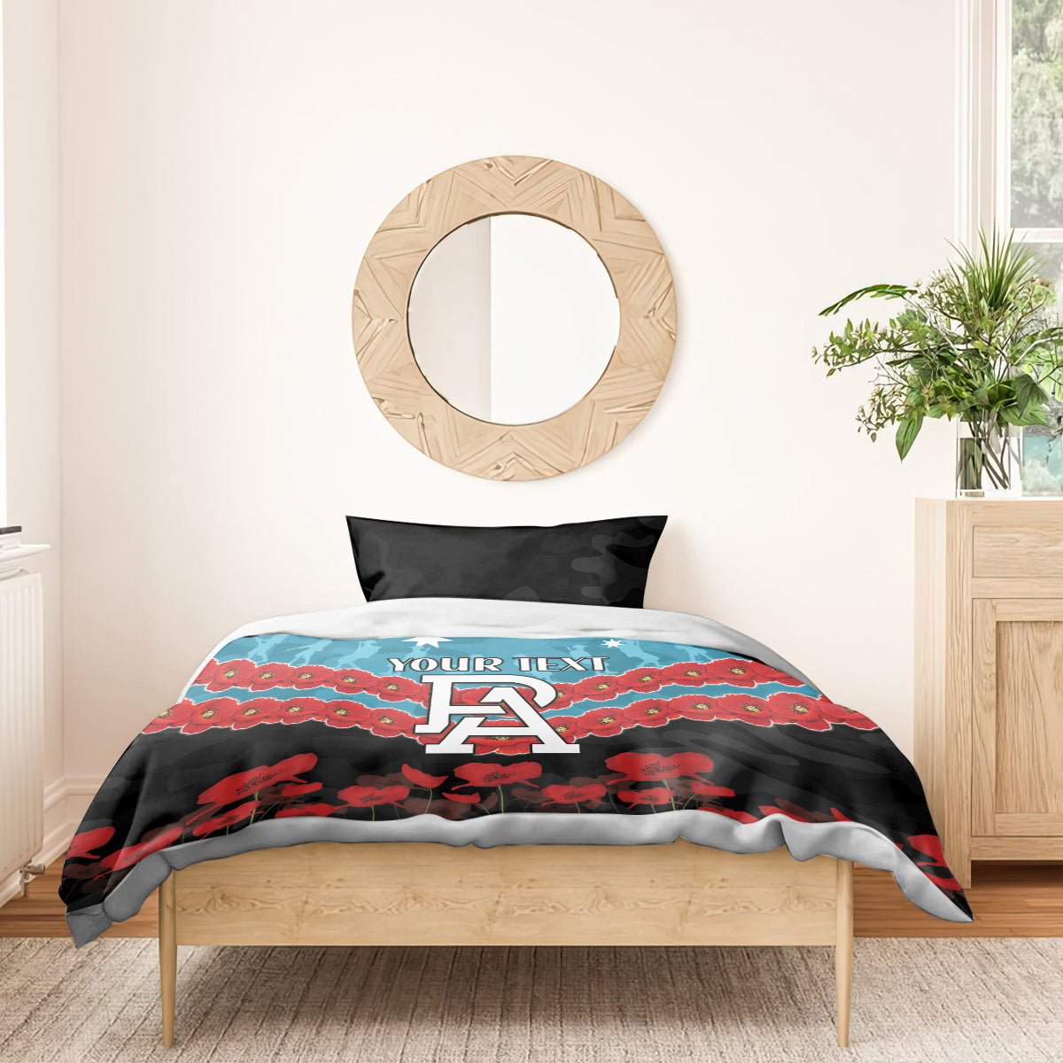 Custom Port Adelaide Power Football Bedding Set ANZAC Lest We Forget
