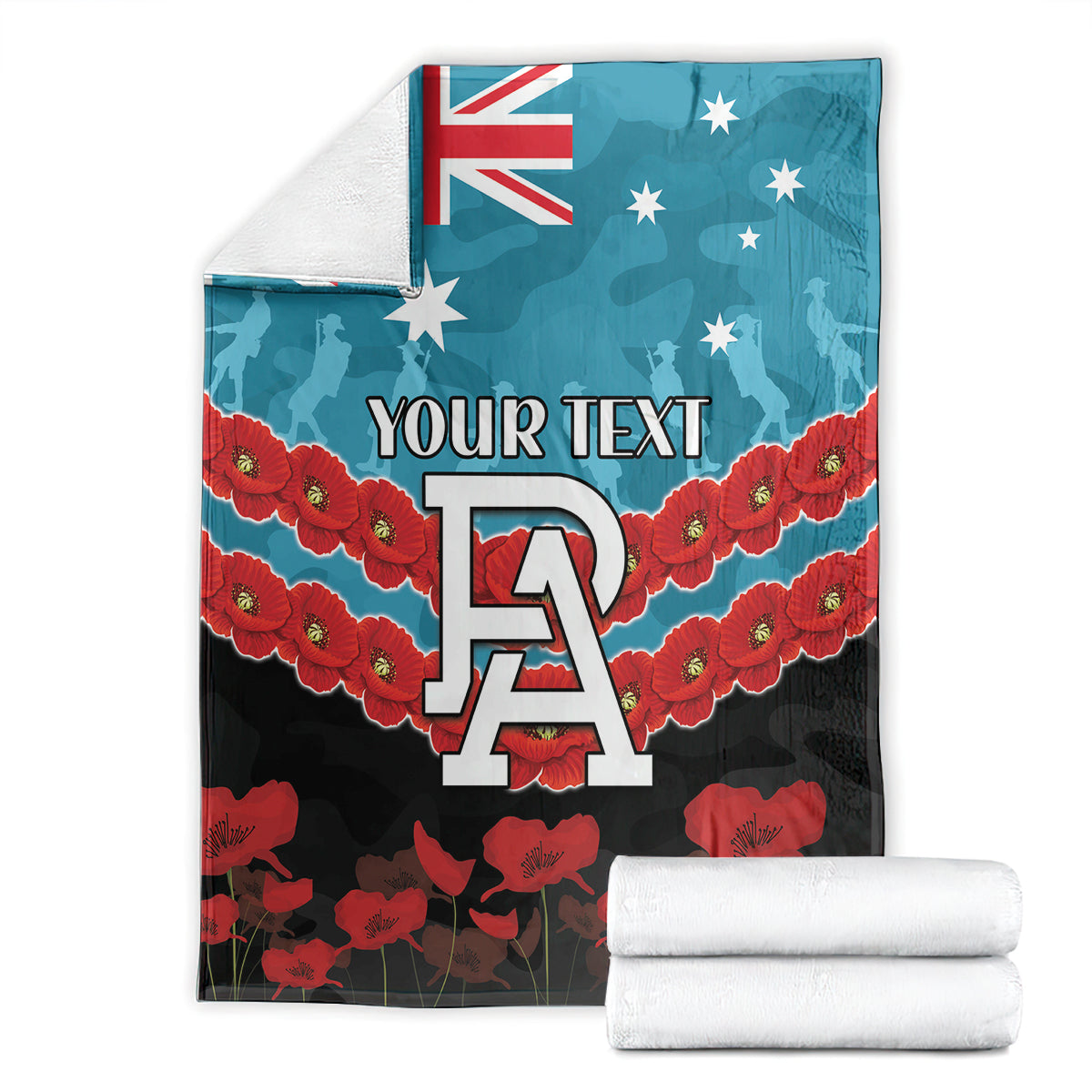 Custom Port Adelaide Power Football Blanket ANZAC Lest We Forget