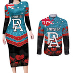 Custom Port Adelaide Power Football Couples Matching Long Sleeve Bodycon Dress and Long Sleeve Button Shirt ANZAC Lest We Forget