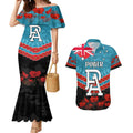 Custom Port Adelaide Power Football Couples Matching Mermaid Dress and Hawaiian Shirt ANZAC Lest We Forget