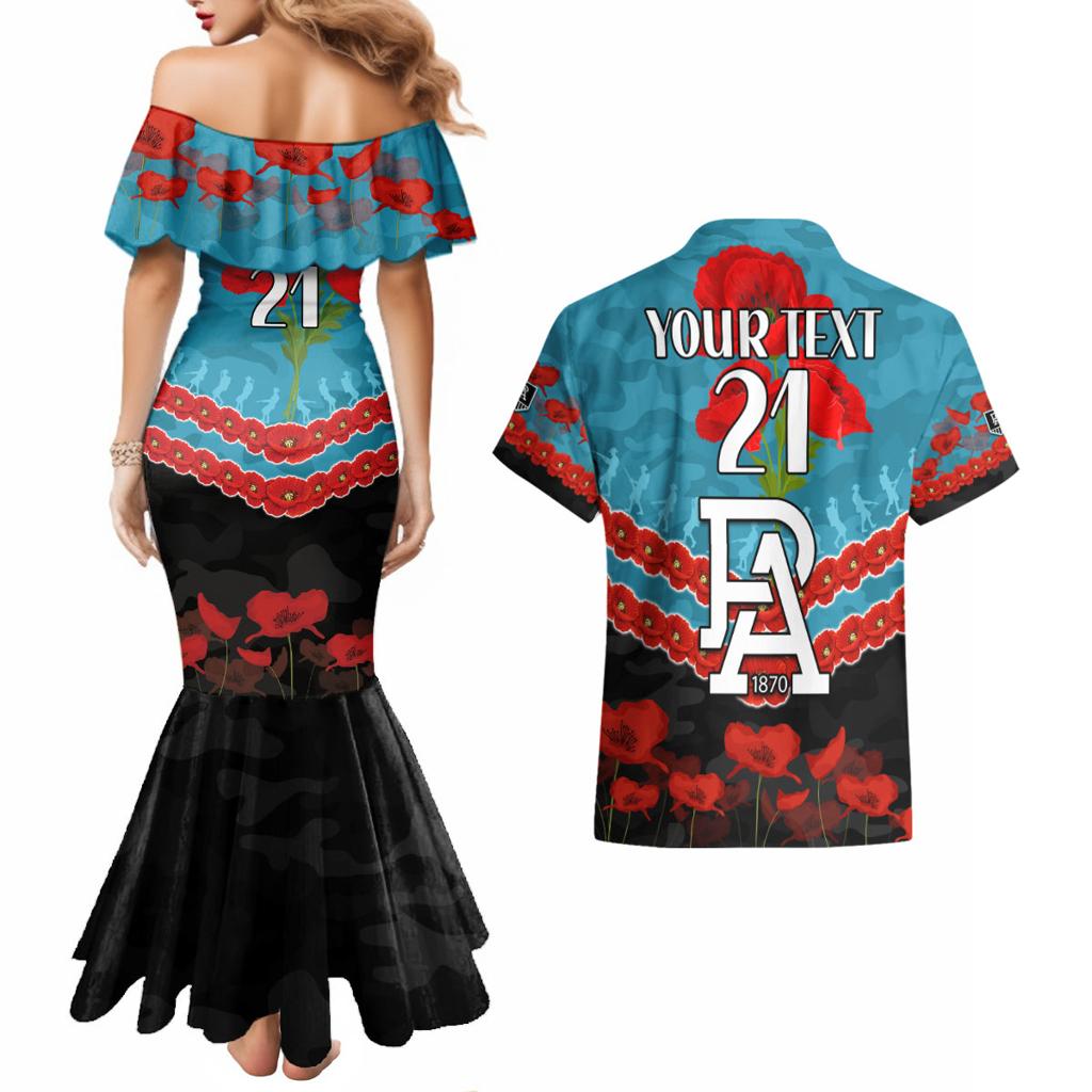 Custom Port Adelaide Power Football Couples Matching Mermaid Dress and Hawaiian Shirt ANZAC Lest We Forget