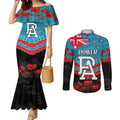 Custom Port Adelaide Power Football Couples Matching Mermaid Dress and Long Sleeve Button Shirt ANZAC Lest We Forget