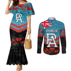 Custom Port Adelaide Power Football Couples Matching Mermaid Dress and Long Sleeve Button Shirt ANZAC Lest We Forget