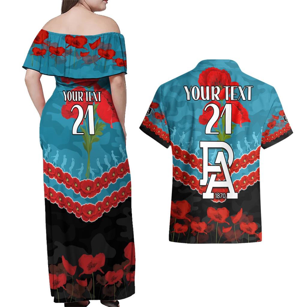 Custom Port Adelaide Power Football Couples Matching Off Shoulder Maxi Dress and Hawaiian Shirt ANZAC Lest We Forget