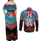 Custom Port Adelaide Power Football Couples Matching Off Shoulder Maxi Dress and Long Sleeve Button Shirt ANZAC Lest We Forget