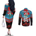 Custom Port Adelaide Power Football Couples Matching Off The Shoulder Long Sleeve Dress and Long Sleeve Button Shirt ANZAC Lest We Forget