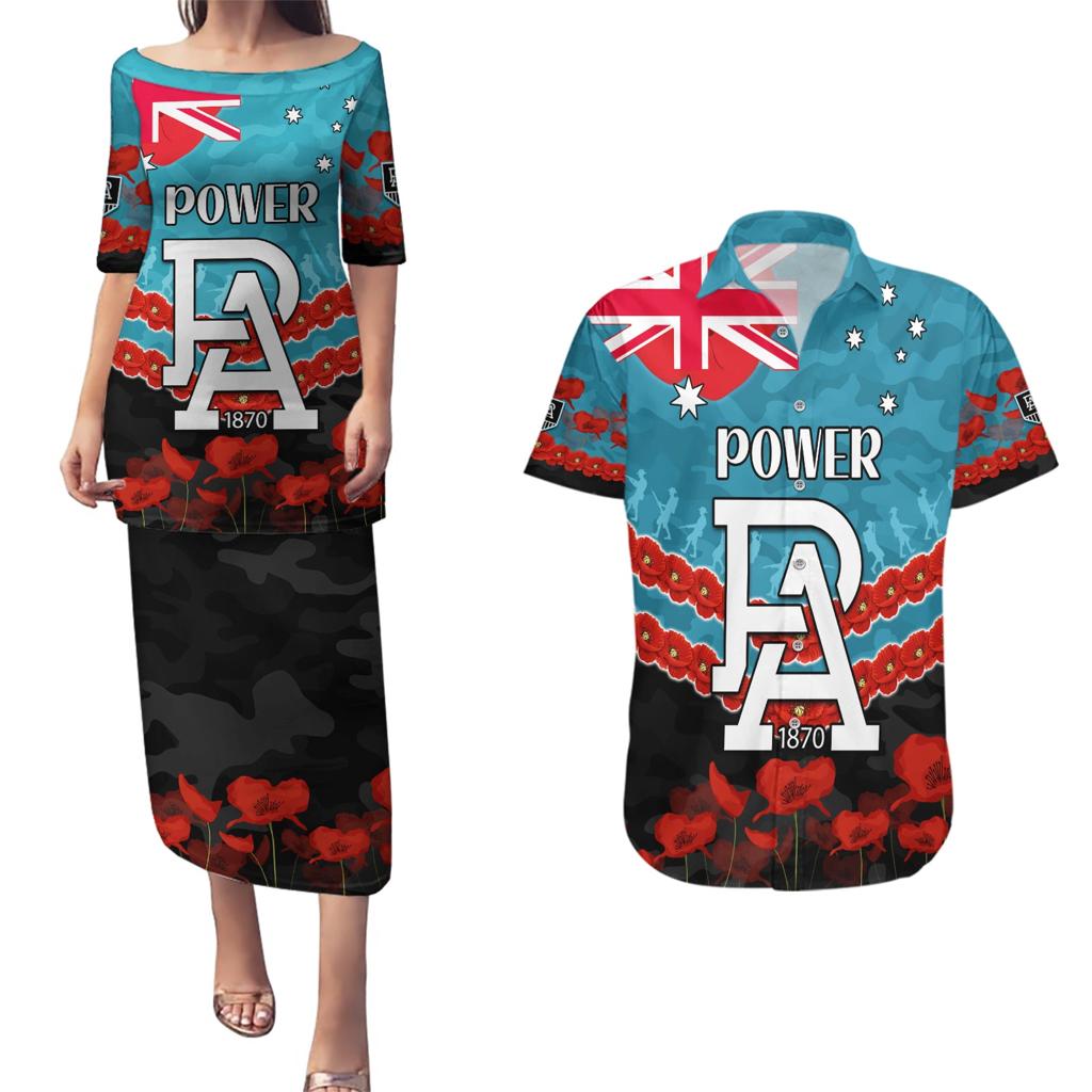 Custom Port Adelaide Power Football Couples Matching Puletasi and Hawaiian Shirt ANZAC Lest We Forget