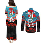 Custom Port Adelaide Power Football Couples Matching Puletasi and Long Sleeve Button Shirt ANZAC Lest We Forget