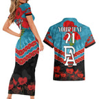 Custom Port Adelaide Power Football Couples Matching Short Sleeve Bodycon Dress and Hawaiian Shirt ANZAC Lest We Forget