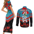 Custom Port Adelaide Power Football Couples Matching Short Sleeve Bodycon Dress and Long Sleeve Button Shirt ANZAC Lest We Forget
