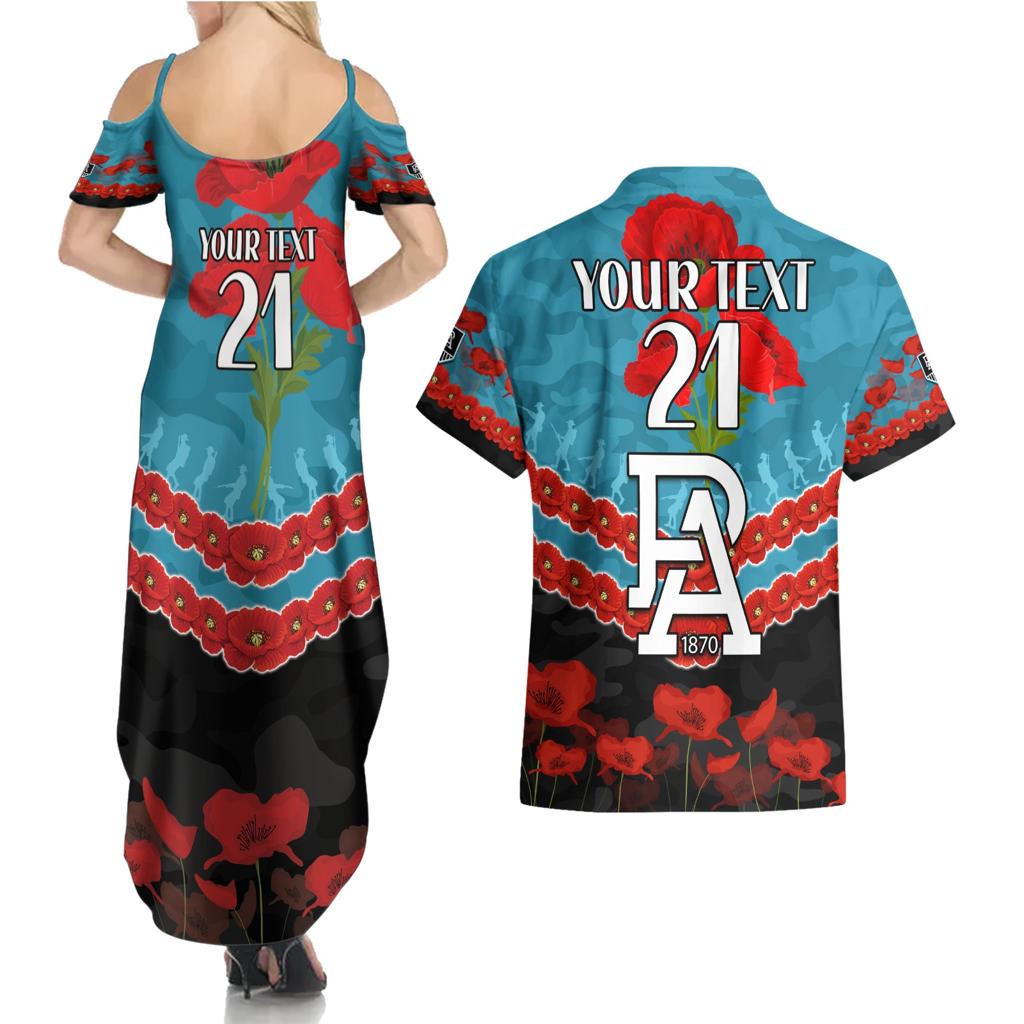 Custom Port Adelaide Power Football Couples Matching Summer Maxi Dress and Hawaiian Shirt ANZAC Lest We Forget