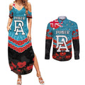 Custom Port Adelaide Power Football Couples Matching Summer Maxi Dress and Long Sleeve Button Shirt ANZAC Lest We Forget