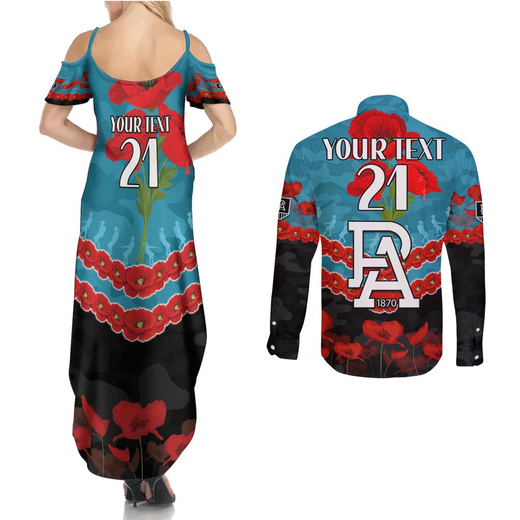 Custom Port Adelaide Power Football Couples Matching Summer Maxi Dress and Long Sleeve Button Shirt ANZAC Lest We Forget