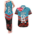 Custom Port Adelaide Power Football Couples Matching Tank Maxi Dress and Hawaiian Shirt ANZAC Lest We Forget