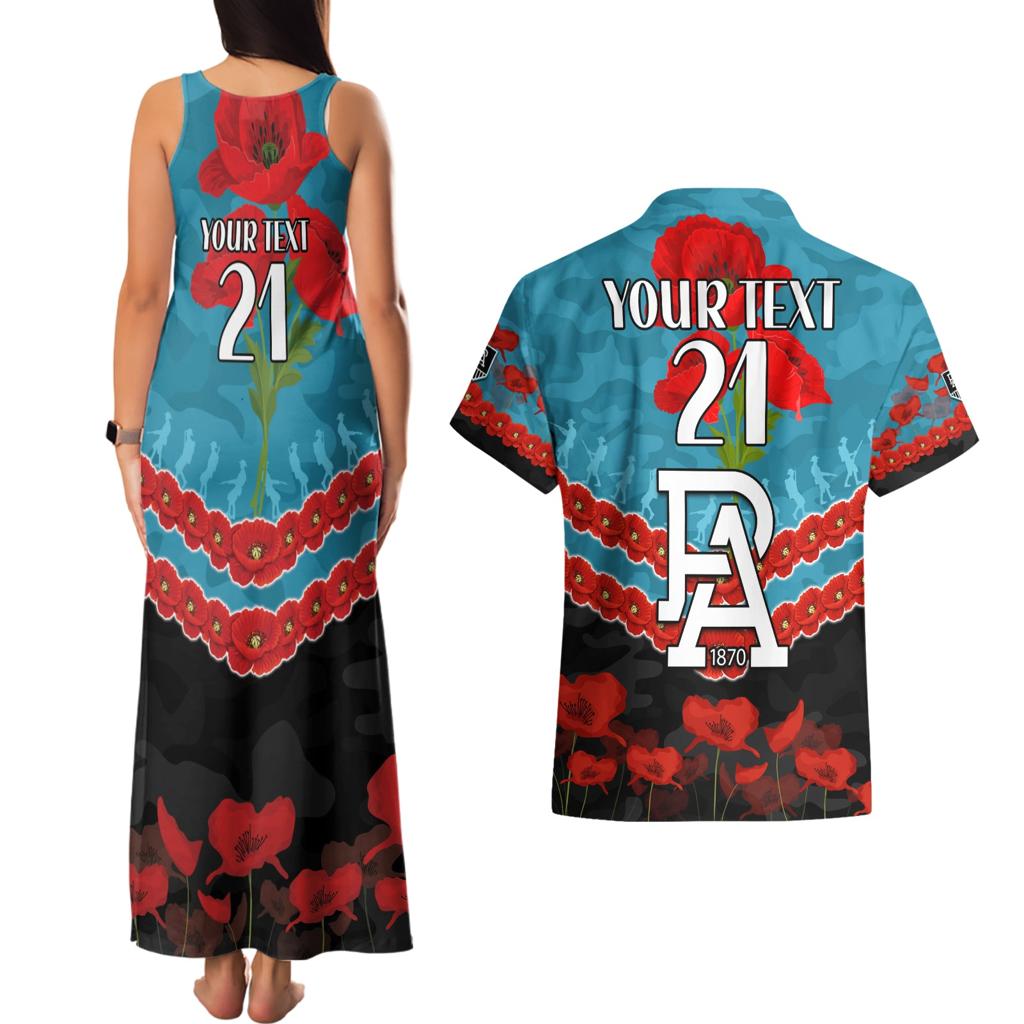 Custom Port Adelaide Power Football Couples Matching Tank Maxi Dress and Hawaiian Shirt ANZAC Lest We Forget