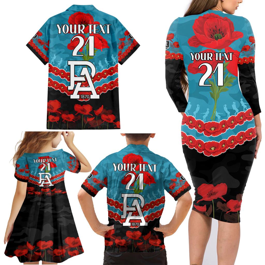 Custom Port Adelaide Power Football Family Matching Long Sleeve Bodycon Dress and Hawaiian Shirt ANZAC Lest We Forget
