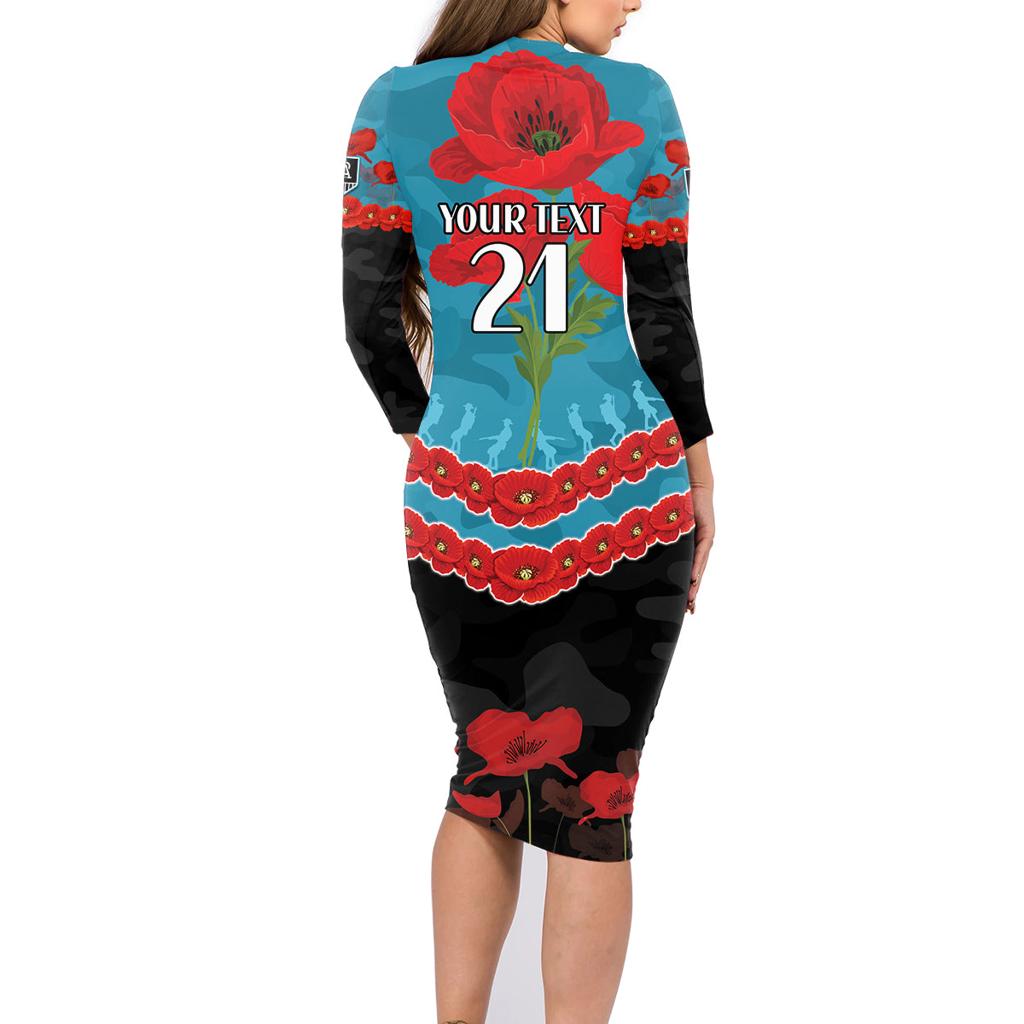 Custom Port Adelaide Power Football Family Matching Long Sleeve Bodycon Dress and Hawaiian Shirt ANZAC Lest We Forget