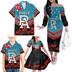 Custom Port Adelaide Power Football Family Matching Off The Shoulder Long Sleeve Dress and Hawaiian Shirt ANZAC Lest We Forget