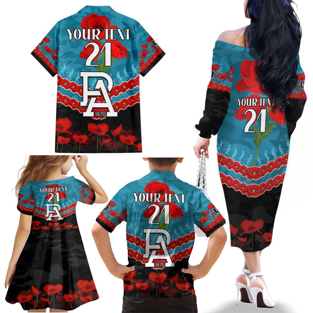 Custom Port Adelaide Power Football Family Matching Off The Shoulder Long Sleeve Dress and Hawaiian Shirt ANZAC Lest We Forget