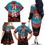 Custom Port Adelaide Power Football Family Matching Off The Shoulder Long Sleeve Dress and Hawaiian Shirt ANZAC Lest We Forget
