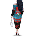 Custom Port Adelaide Power Football Family Matching Off The Shoulder Long Sleeve Dress and Hawaiian Shirt ANZAC Lest We Forget