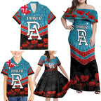Custom Port Adelaide Power Football Family Matching Off Shoulder Maxi Dress and Hawaiian Shirt ANZAC Lest We Forget