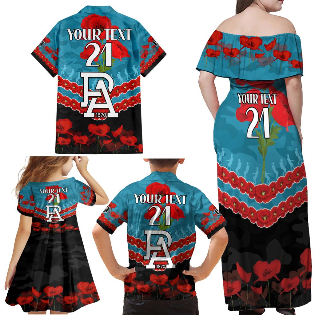 Custom Port Adelaide Power Football Family Matching Off Shoulder Maxi Dress and Hawaiian Shirt ANZAC Lest We Forget