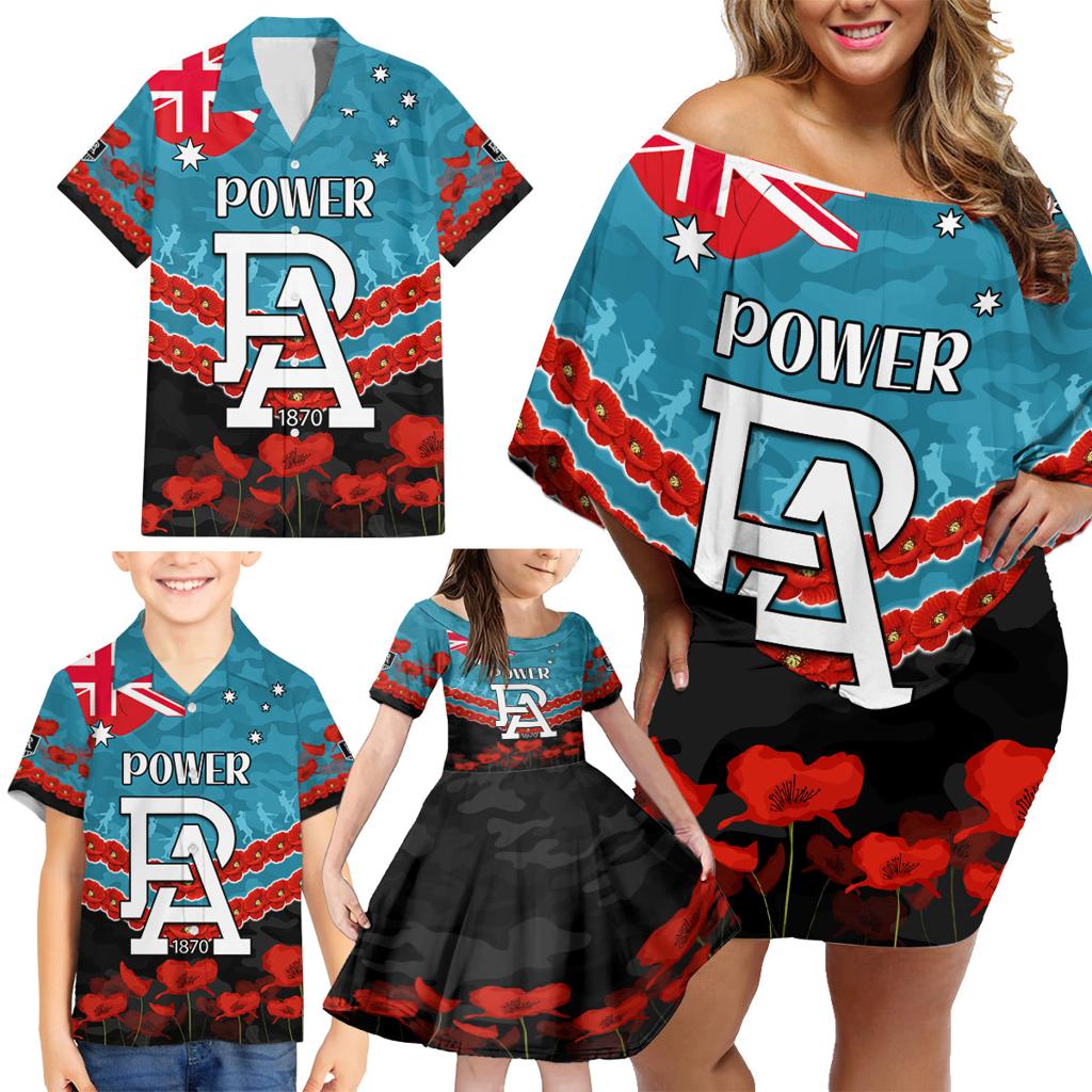 Custom Port Adelaide Power Football Family Matching Off Shoulder Short Dress and Hawaiian Shirt ANZAC Lest We Forget