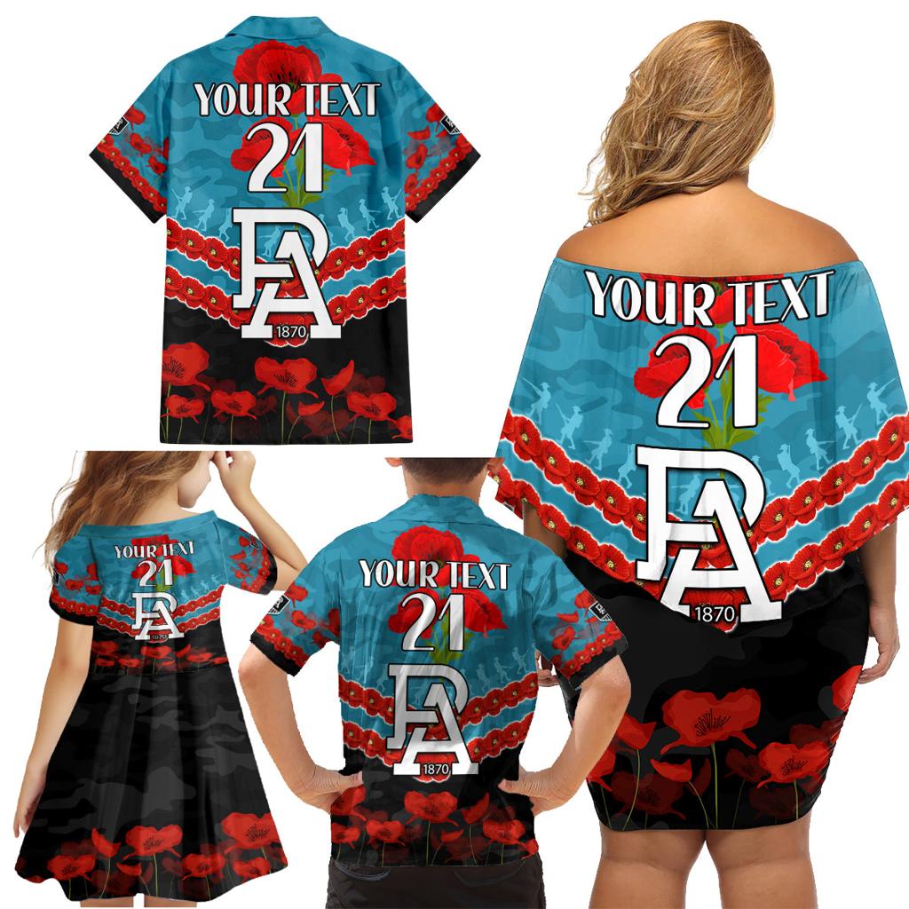 Custom Port Adelaide Power Football Family Matching Off Shoulder Short Dress and Hawaiian Shirt ANZAC Lest We Forget