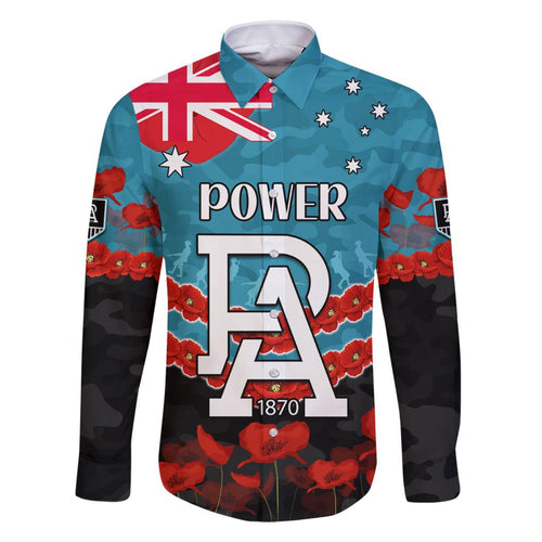 Custom Port Adelaide Power Football Family Matching Off Shoulder Short Dress and Hawaiian Shirt ANZAC Lest We Forget