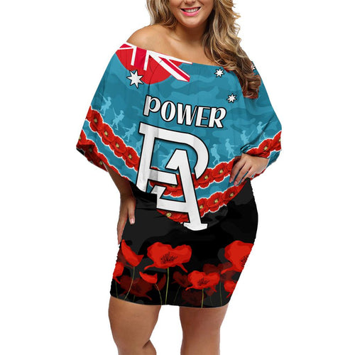 Custom Port Adelaide Power Football Family Matching Off Shoulder Short Dress and Hawaiian Shirt ANZAC Lest We Forget