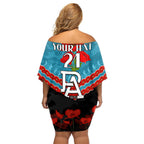 Custom Port Adelaide Power Football Family Matching Off Shoulder Short Dress and Hawaiian Shirt ANZAC Lest We Forget