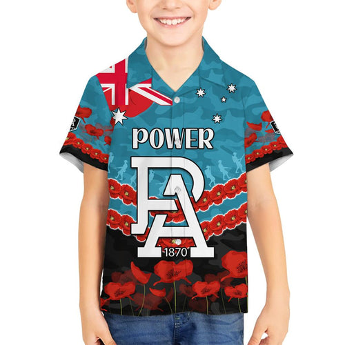 Custom Port Adelaide Power Football Family Matching Off Shoulder Short Dress and Hawaiian Shirt ANZAC Lest We Forget