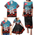 Custom Port Adelaide Power Football Family Matching Puletasi and Hawaiian Shirt ANZAC Lest We Forget