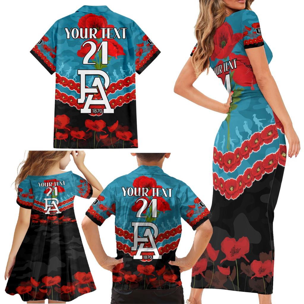Custom Port Adelaide Power Football Family Matching Short Sleeve Bodycon Dress and Hawaiian Shirt ANZAC Lest We Forget