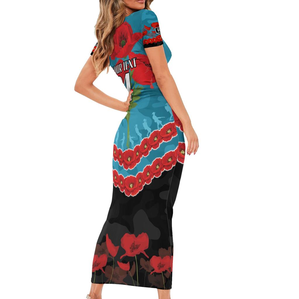 Custom Port Adelaide Power Football Family Matching Short Sleeve Bodycon Dress and Hawaiian Shirt ANZAC Lest We Forget