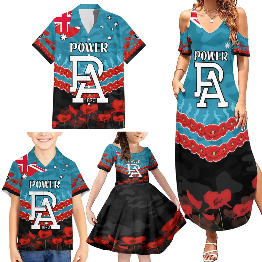 Custom Port Adelaide Power Football Family Matching Summer Maxi Dress and Hawaiian Shirt ANZAC Lest We Forget