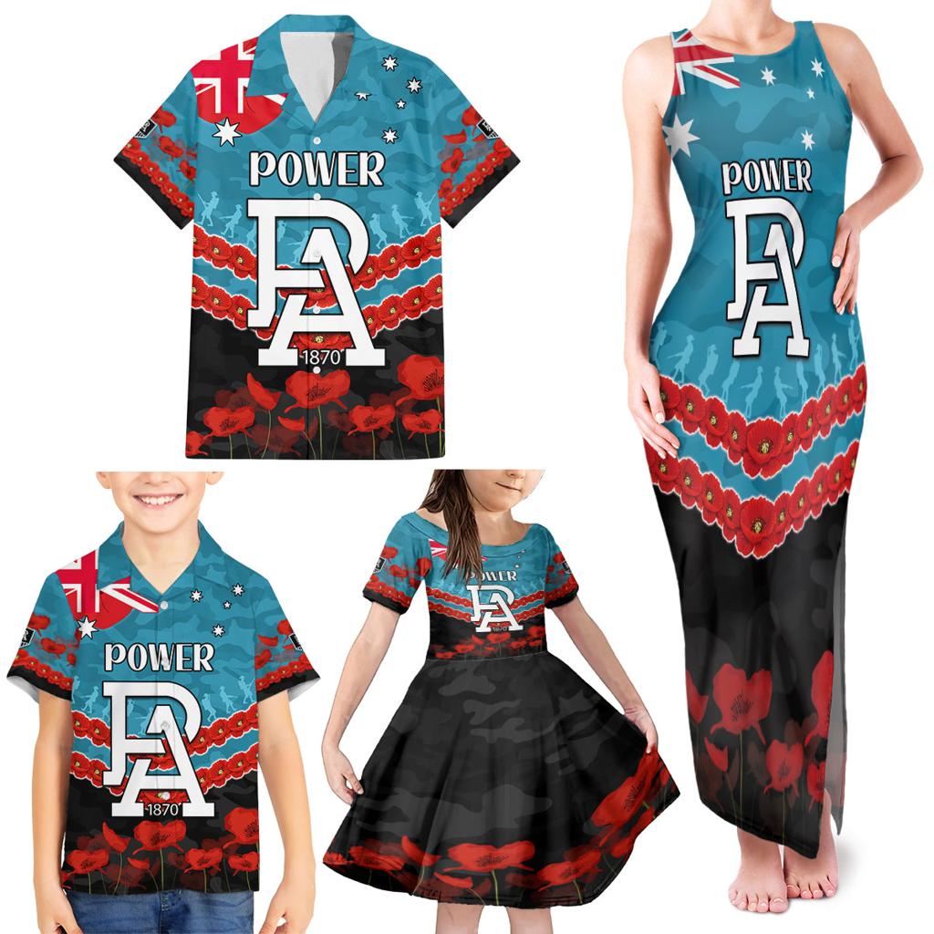 Custom Port Adelaide Power Football Family Matching Tank Maxi Dress and Hawaiian Shirt ANZAC Lest We Forget