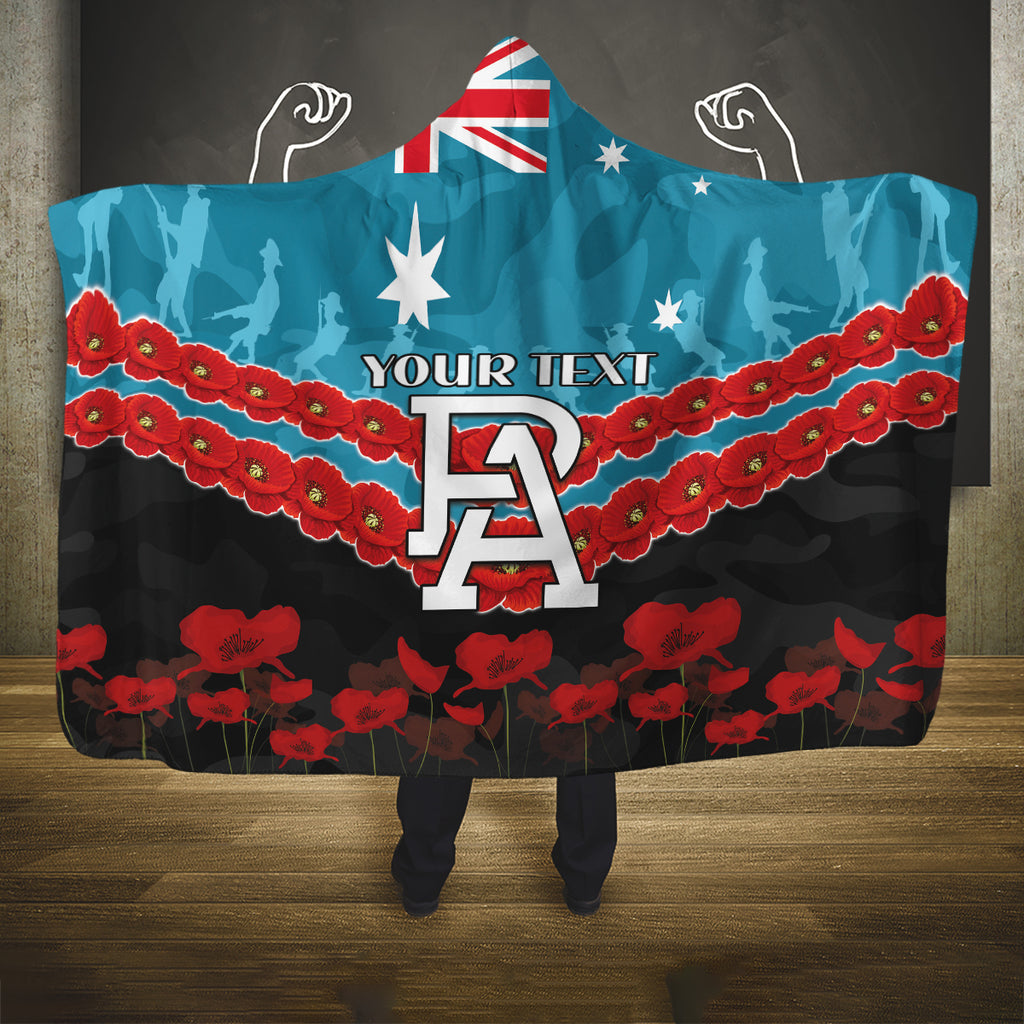 Custom Port Adelaide Power Football Hooded Blanket ANZAC Lest We Forget