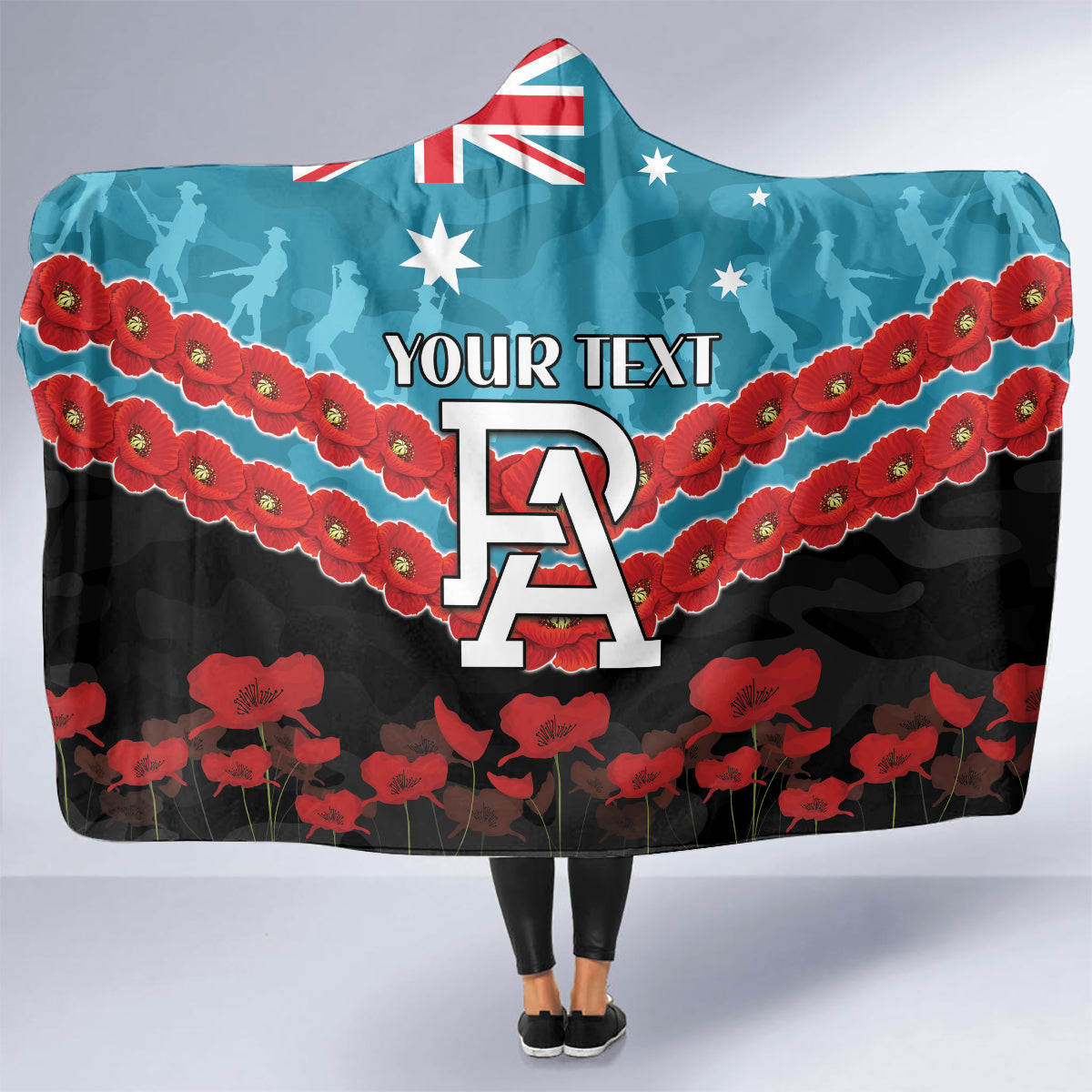 Custom Port Adelaide Power Football Hooded Blanket ANZAC Lest We Forget
