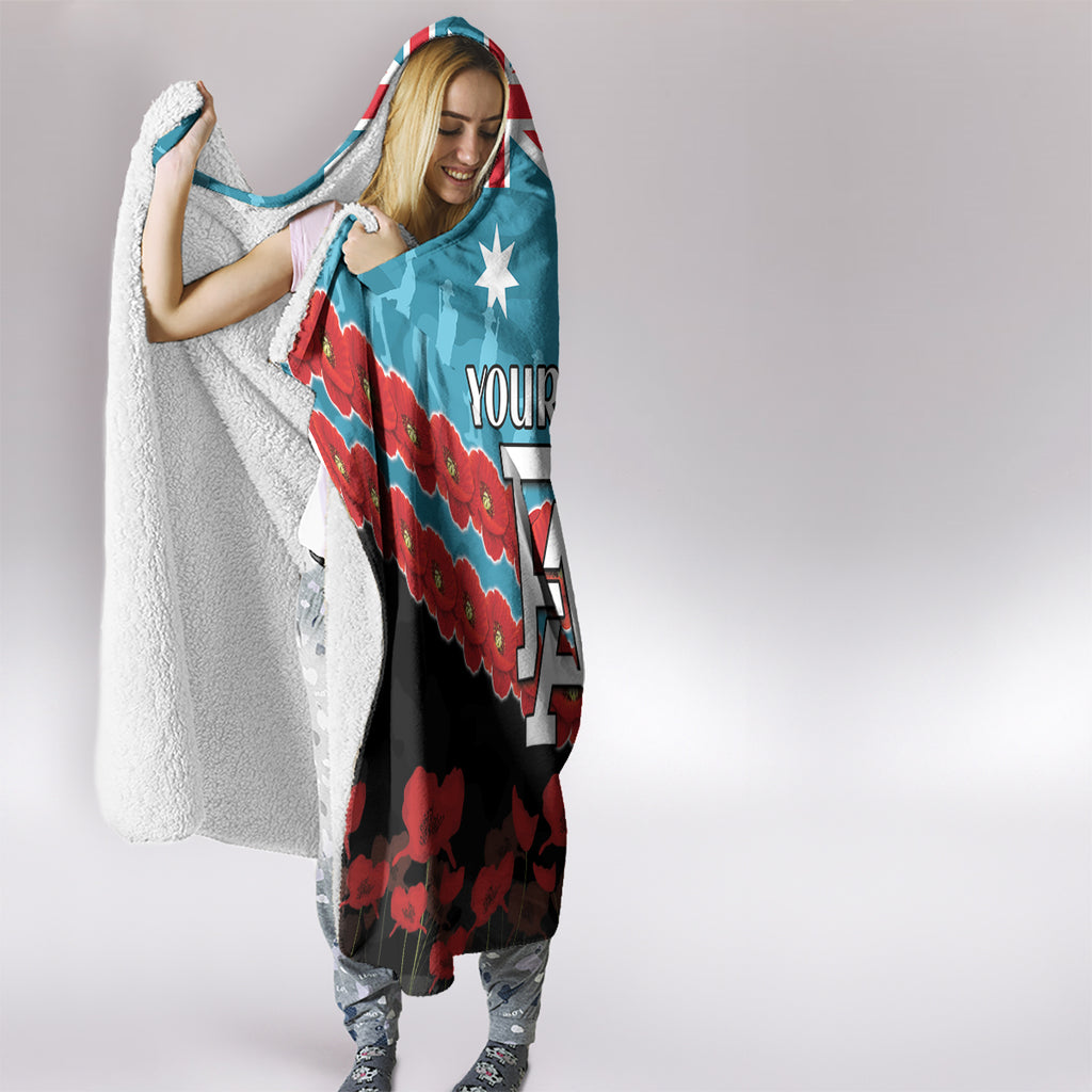 Custom Port Adelaide Power Football Hooded Blanket ANZAC Lest We Forget