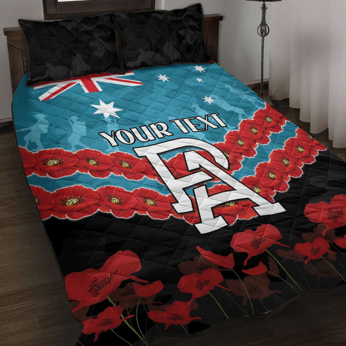 Custom Port Adelaide Power Football Quilt Bed Set ANZAC Lest We Forget